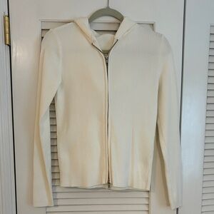 Brandy Melville Off-White Ivory Ribbed Hoodie Sweater One Size
